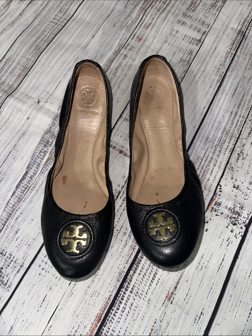 Tory Burch Allie Ballet Napa Leather Black Sz. 8